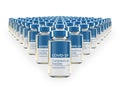 Rows of multiple Covid-19 vaccine vials. Mass production and inoculation concept. 3d rendering