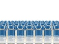 Rows of multiple Covid-19 vaccine vials. Mass production and inoculation concept.