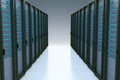 Rows of network servers in data center with reflection effect. 3d