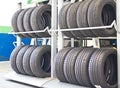 Rows Of New Tires On Rack. Royalty Free Stock Photo