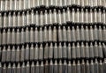 Rows of empty nitrous oxide cannisters / cream puff chargers: used as a legal high Royalty Free Stock Photo