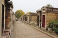 Rows of Old stone tombs in Mont martre cemetery, Paris, France,