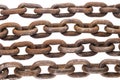 Rows of old iron rusty chain links on white background Royalty Free Stock Photo