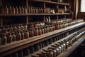 Rows Of Old Medicine Bottles On Wooden Shelves. Generative AI Royalty Free Stock Photo