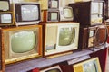 Rows of old TVs.The first televisions are tube-type