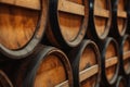 Traditional wooden barrels in vintage wine cellar Royalty Free Stock Photo