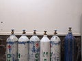 Batu City, East Java, Indonesia. October 2 ,2023: rows of oxygen cylinders in a hospital