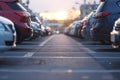 Rows of parked cars at sunset Royalty Free Stock Photo