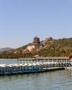 Rows of pedaling boats in Kunming lake of Summer palace in Beijing, China Royalty Free Stock Photo