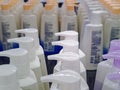 Rows of Plastic Shampoo Bottles with Pumping Cap Royalty Free Stock Photo