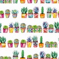 Seamless pattern southwestern cacti and other succulents repeating design for wrapping paper, fabric, and textiles