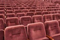 Rows of red cinema seats. View of empty theater hall. Comfort chairs in the modern theater interior Royalty Free Stock Photo