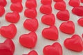 Rows of Red Gummy Hearts at Angle