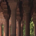 The rows of red pillars ascending to the roof of the ancient palace