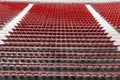 Rows of red seats on the stadium. Empty red plastic chairs Royalty Free Stock Photo