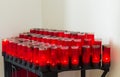 Rows of red votive candles in Catholic church Royalty Free Stock Photo