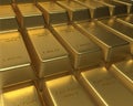 Rows and rows of stacked Gold Bars Royalty Free Stock Photo