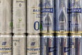 Rows of Russian canned beer on store shelves. Moscow, Russia, 25/10/2020