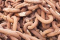 Rows of rusted chains against a background Royalty Free Stock Photo