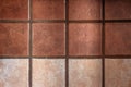 Rows of rustic tiles. A clearer row adds cadence.