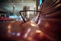 Rows of seats at the airport, close-up. Seats in the waiting room at the station, selective focus. Modern airport, futuristic Royalty Free Stock Photo