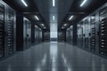 rows of server racks in a data center hallway Royalty Free Stock Photo