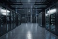 rows of server racks in a data center hallway Royalty Free Stock Photo