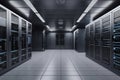 rows of server racks in a data center hallway