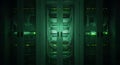 Rows of Server Racks with Green Lights and Cables in Data Center image photo Royalty Free Stock Photo