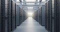 Rows of server racks in a modern data center aisle Royalty Free Stock Photo