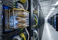 Rows of server racks are positioned in a data center, showcasing an Royalty Free Stock Photo