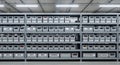 Rows of servers in a data center with organized cabling and netw Royalty Free Stock Photo