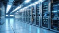 Rows of Servers in a Large Data Center. Generative AI. Royalty Free Stock Photo