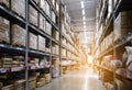 Rows of shelves with boxes in modern warehouse Royalty Free Stock Photo