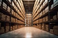 Rows of shelves with boxes in modern warehouse Royalty Free Stock Photo