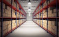 Rows of shelves with goods boxes in modern industry warehouse. 3 Royalty Free Stock Photo