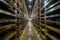 rows of shiny finished steel products in storage