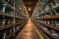 rows of shiny finished steel products in storage