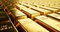 Rows of shiny gold bars with fine gold markings bullion Royalty Free Stock Photo