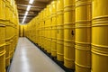 rows of shiny, new nuclear waste containers ready for disposal