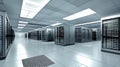 Rows of shiny servers and sophisticated computer equipment come alive in a pristine data center, showcasing the heart of Royalty Free Stock Photo
