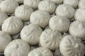 Rows of Siopao buns at the kitchen of a restaurant. Philippine indigenized version of the Cantonese steamed bun Royalty Free Stock Photo