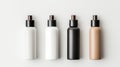 Rows of skincare bottles in various shades on a clean background. Assorted cosmetic spray. Mockup. Concept of personal Royalty Free Stock Photo