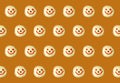 Rows of Smiling Face Coconut Flakes Jelly Donuts Pattern on Caramel Color Background