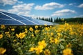 Rows of solar panels in symmetry, nature conservation photo, Generative AI Royalty Free Stock Photo