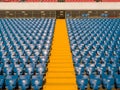 Rows of spectator seats at a football stadium