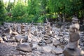 Rows of stone cairns on beach Royalty Free Stock Photo