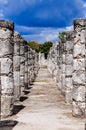 Rows of stone columns at the site of Chichen Itza, Yucatan, Mexico Royalty Free Stock Photo