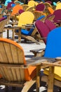 Rows of tables and chairs on the street