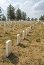 Rows of tombstones in Little Bighorn Battlefield National Monument
